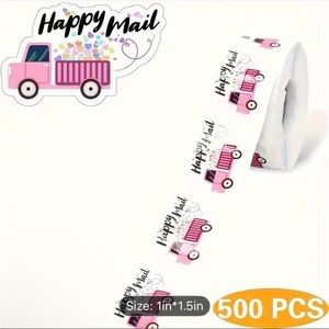 Happy Mail Pink Truck Stickers - 500 Pieces